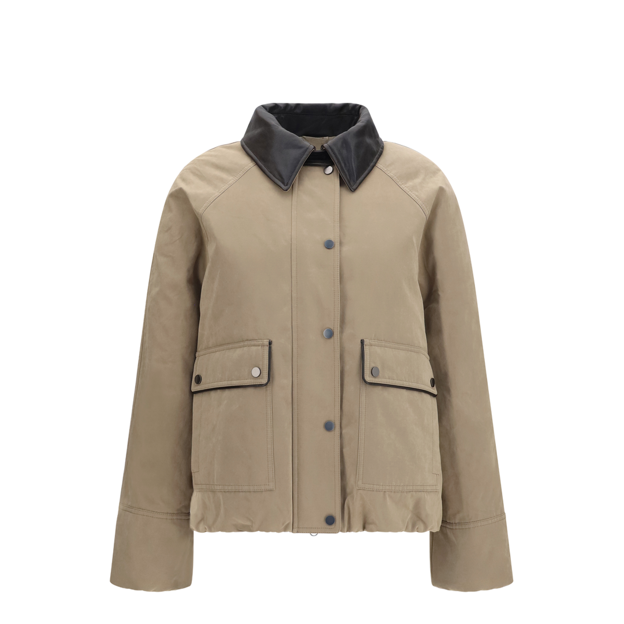 Padded Down Jacket with Leather Collar - Image 1