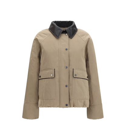 Padded Down Jacket with Leather Collar - Image 1