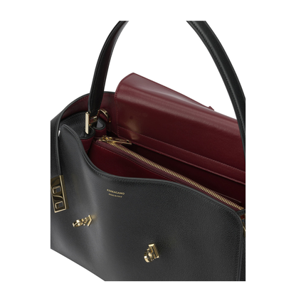 Hug Soft Medium Calfskin Shoulder Bag - Nero/Borgogna - Image 5