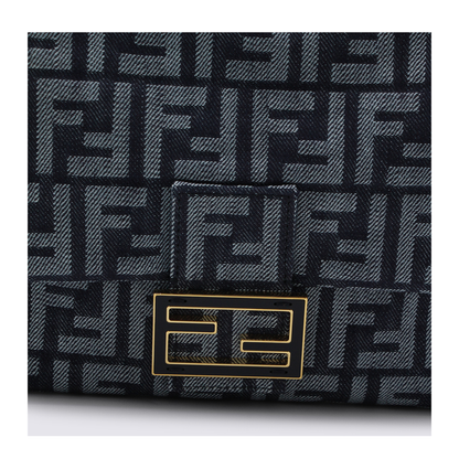 Mamma Baguette Medium Denim-Effect FF Jacquard Shoulder Bag - Dark Blue - Image 8