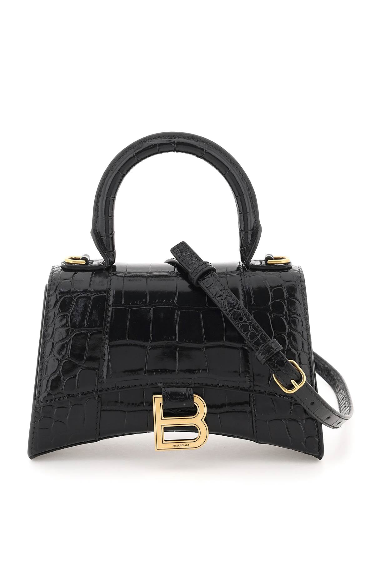 Hourglass Handbag XS in Black Crocodile Embossed Calfskin - Image 3