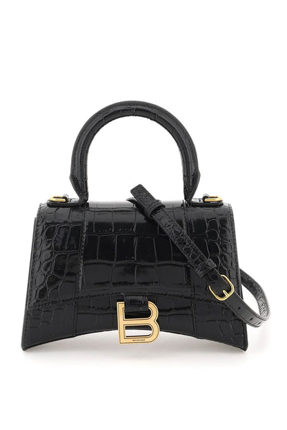 Hourglass Handbag XS in Black Crocodile Embossed Calfskin - Image 3