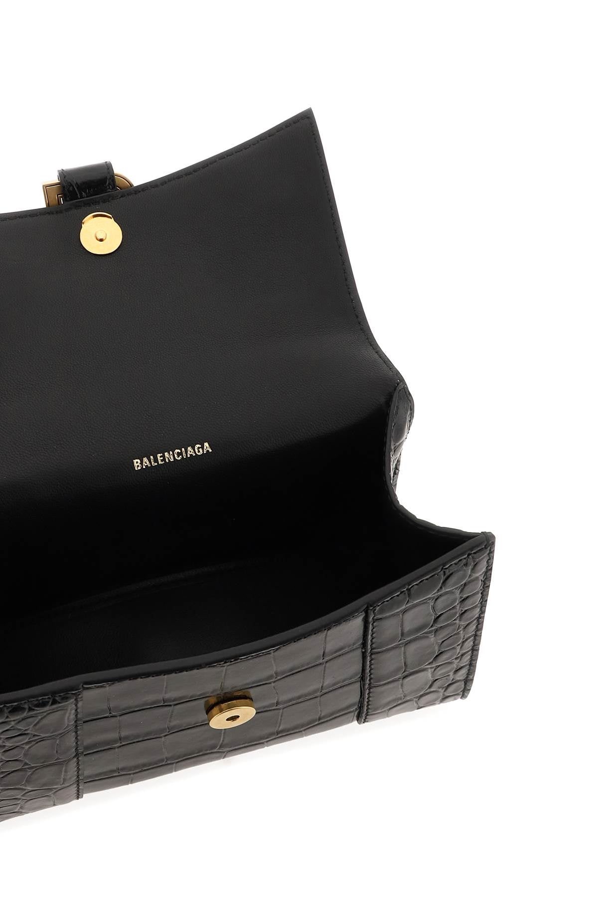 Hourglass Handbag XS in Black Crocodile Embossed Calfskin - Image 4