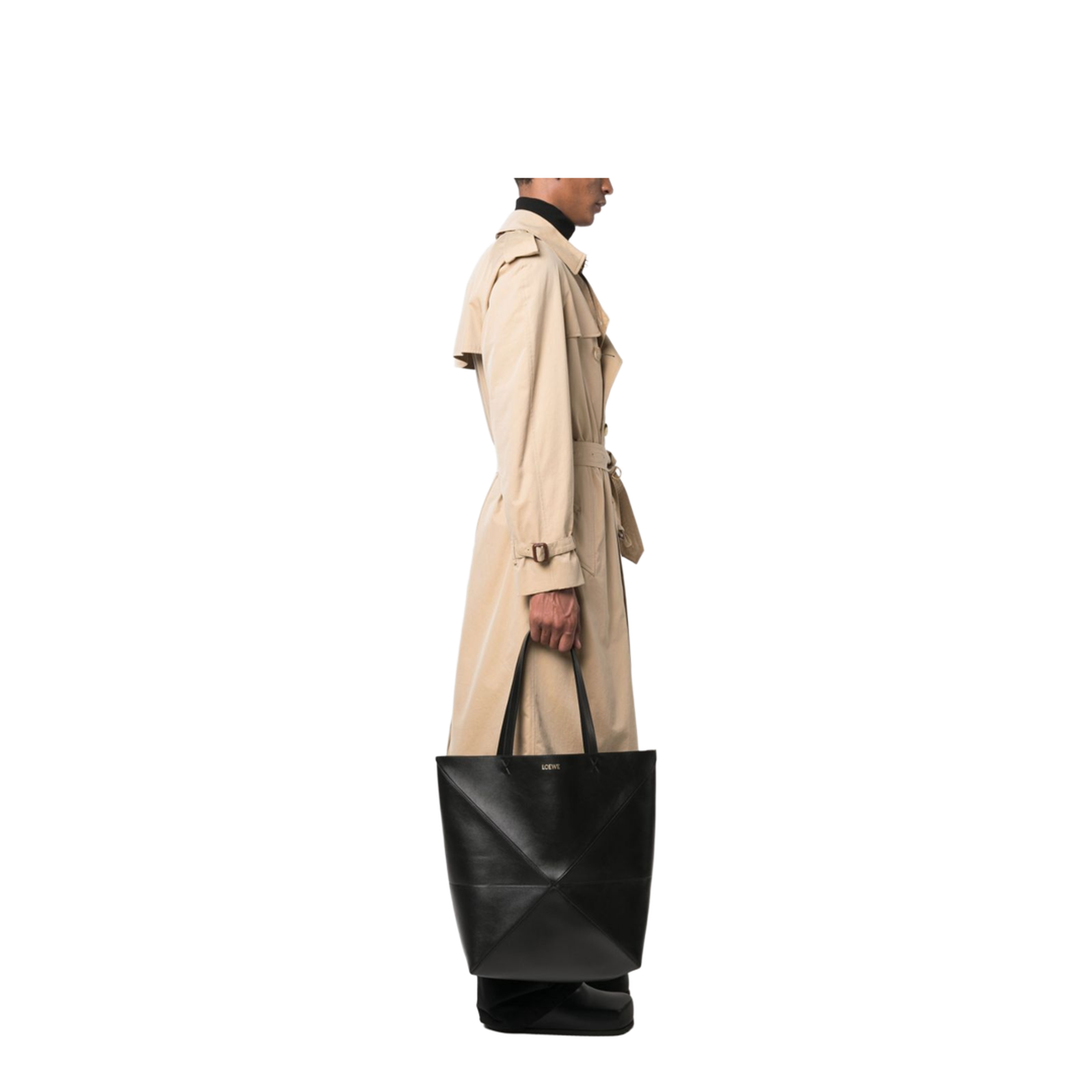 Puzzle Fold XL Leather Tote Bags - Black - Image 4