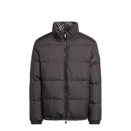 Brown Reversible Down Jacket with Check Pattern - Image 1