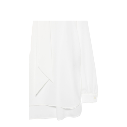 White Long Sleeves Neck Tie Buttoned Cuffs Asymmetric Hem - Image 2