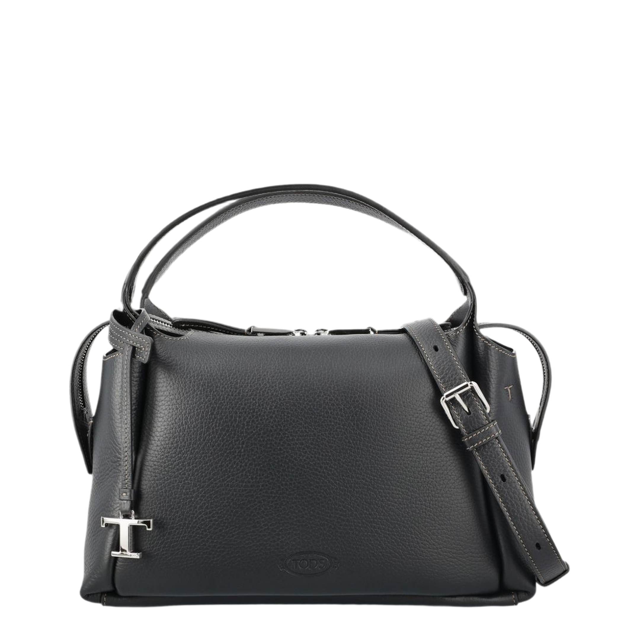 Small Pebble-Grain Calf Leather Bauletto Bag - Black - Image 1