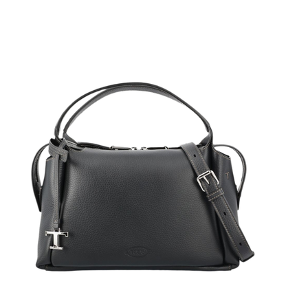 Small Pebble-Grain Calf Leather Bauletto Bag - Black - Image 1