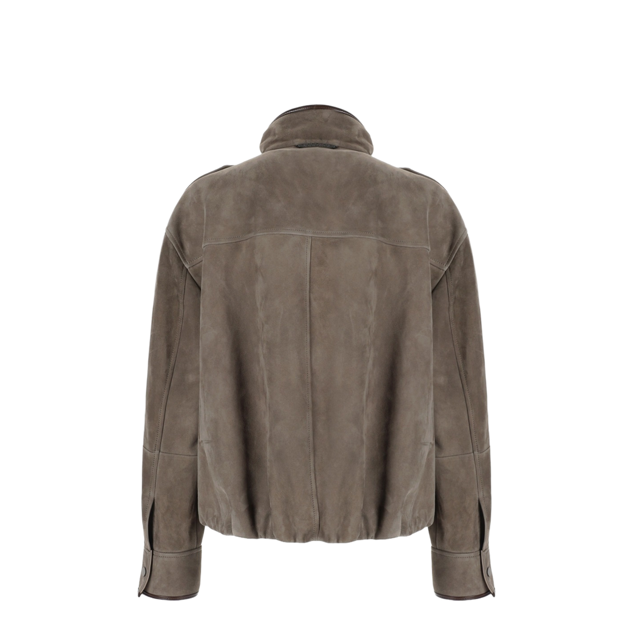 Faded Green Jacket With High Neck And Front Patch Pockets In Suede - Image 3