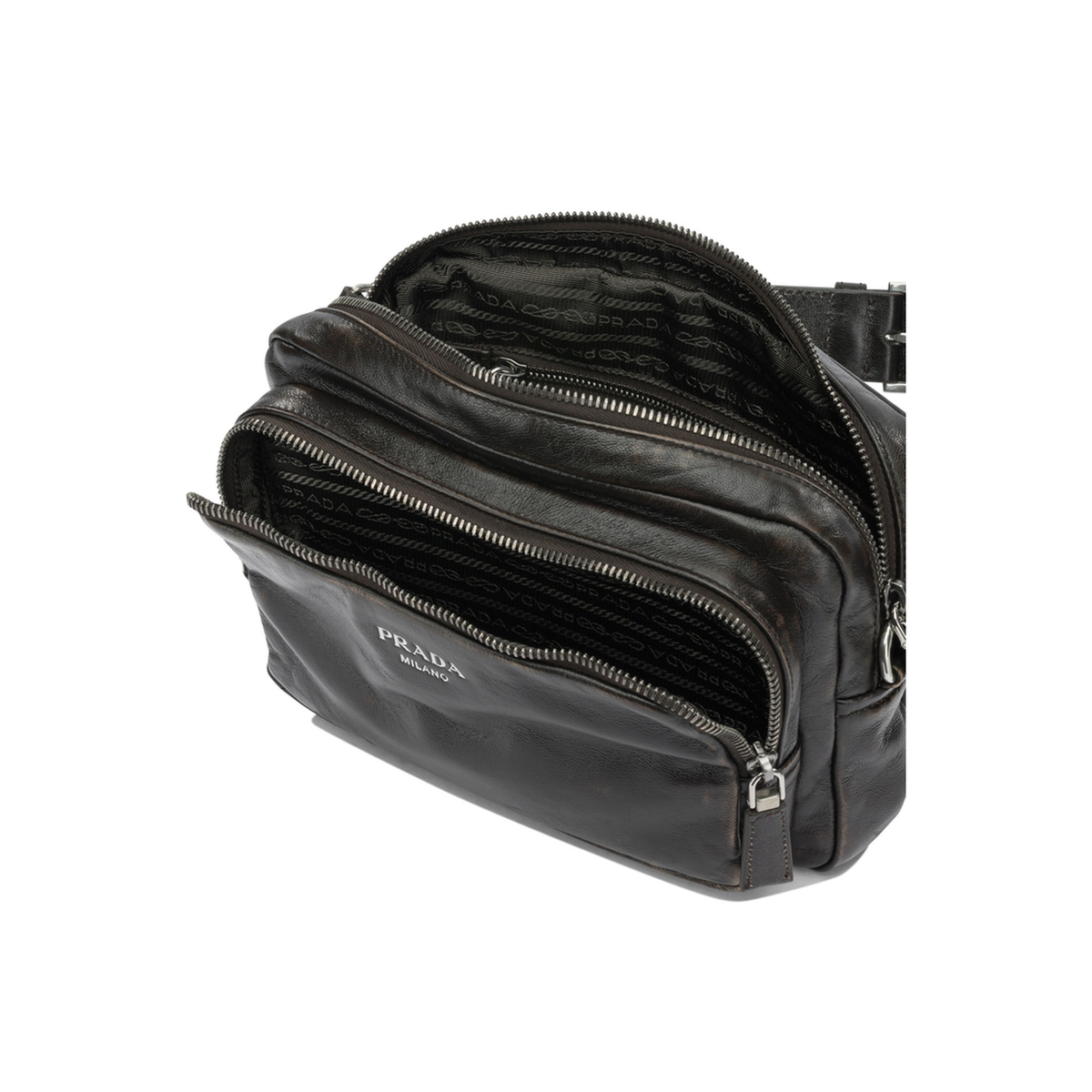 Distressed Nappa Leather Shoulder Bag - Dark Brown - Image 5