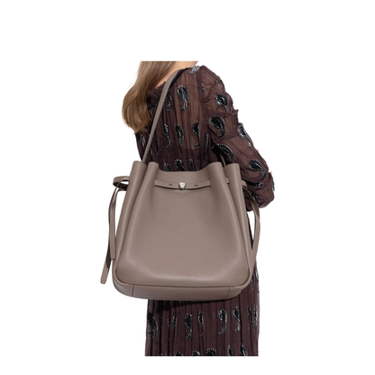 Romy Large Pebbled Leather Bucket Bag - Wild Mushroom - Image 5