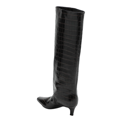 Brown Boots in Crocodile-Print Leather - Image 2