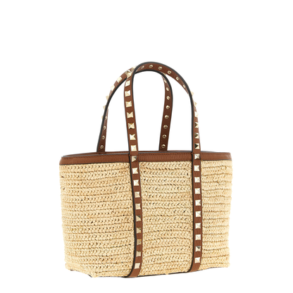 Rockstud Mini Raffia Shopping Bag - Natural - Image 3