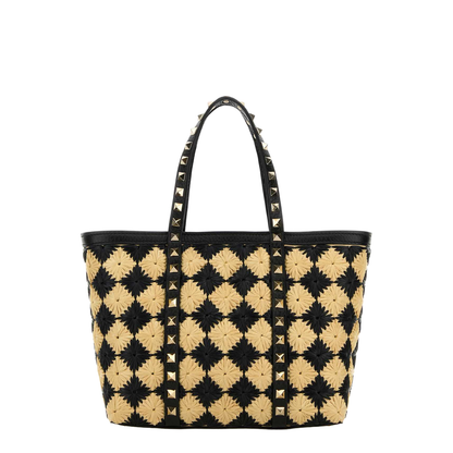 Embroidered Raffia Mini Rockstud Handbag - Image 1