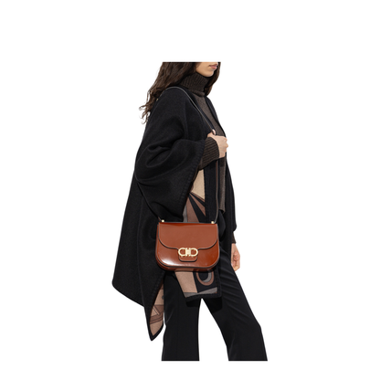 Double Gancini Hammered Calfskin Crossbody - Dark Cognac - Image 2