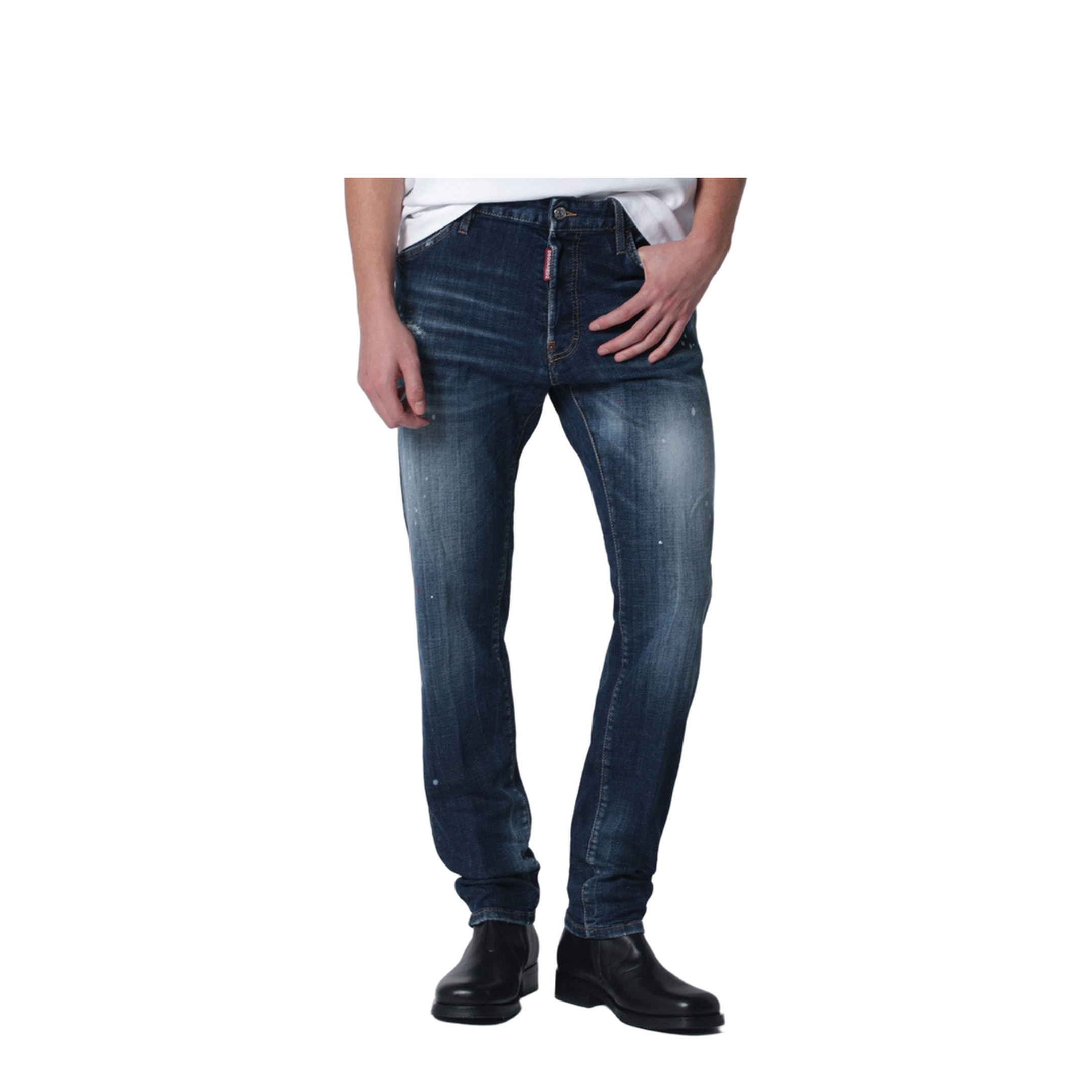 Washed Blue Teddy Jeans with Paint Splatters - Image 1
