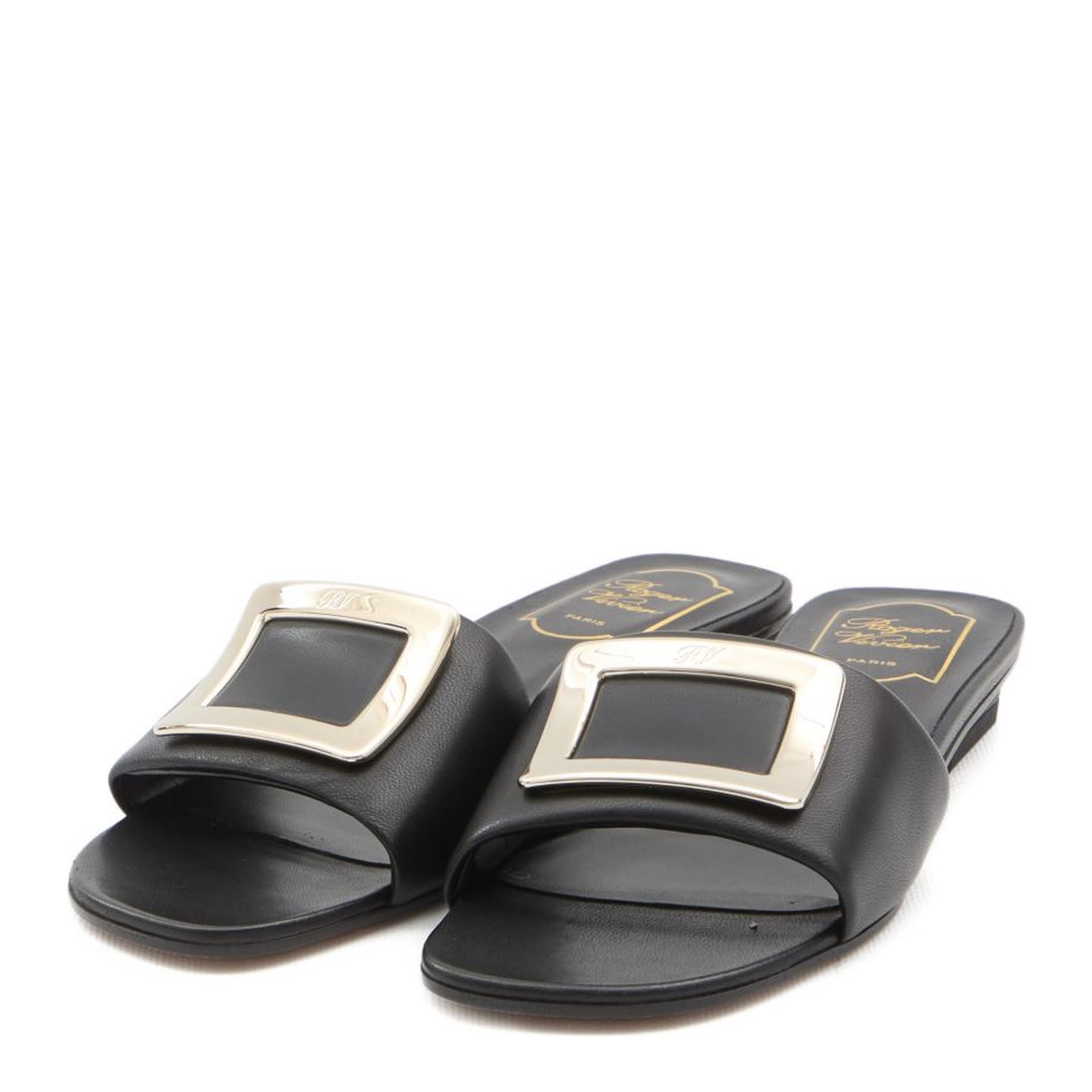 Square Buckle Leather Slides - Image 2
