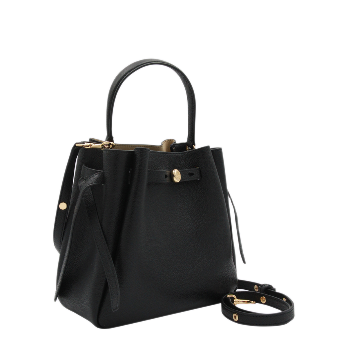 Romy Pebbled Leather Bucket Bag - Black - Image 4