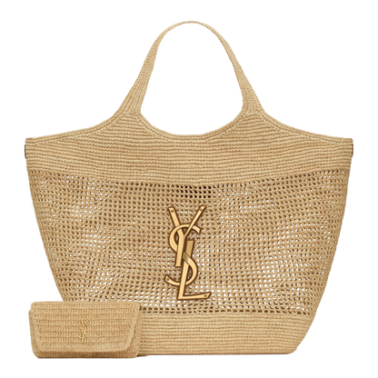 Icare Maxi Raffia Shopping Bag - Naturel and Brown Gold - Image 4