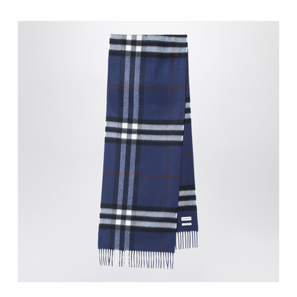 Blue Cashmere Scarf With A Checked Pattern - Image 1