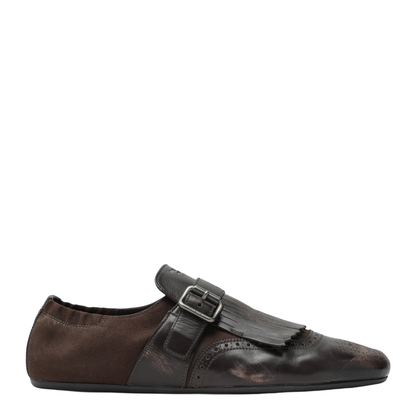 Dark Brown Leather Shuffle Buckle Shoes - Image 1