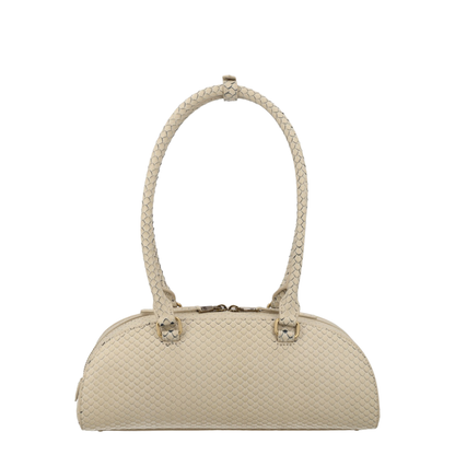 1DR Dome Elongated Snake-Effect Leather Shoulder Bag - Beige - Image 2