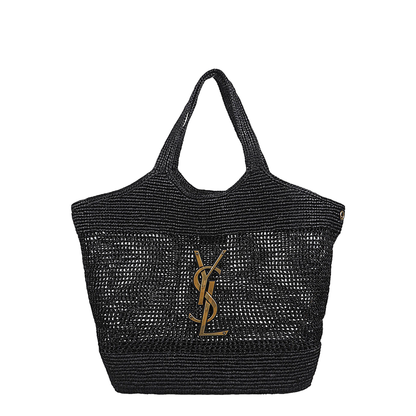 Icare Maxi Raffia Tote Bag - Black - Image 1
