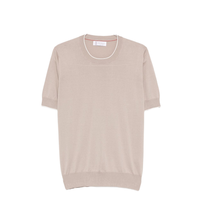 Knitted Cotton T-Shirt Brown - Image 1