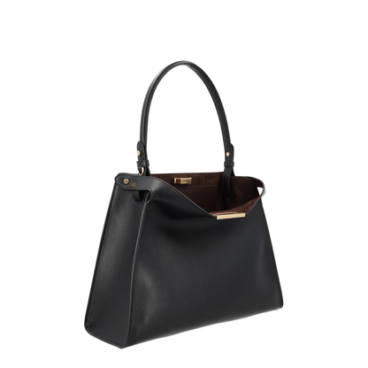 Way Medium Calf Leather with Suede Top-Handle Bag - Black / Chocolate - Image 4