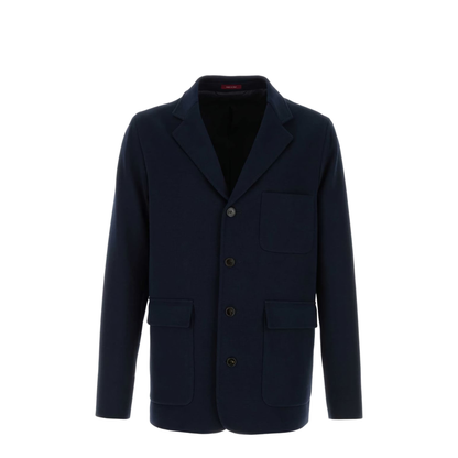 Single-breast Cotton Jersey Jacket in Dark Blue - Image 1