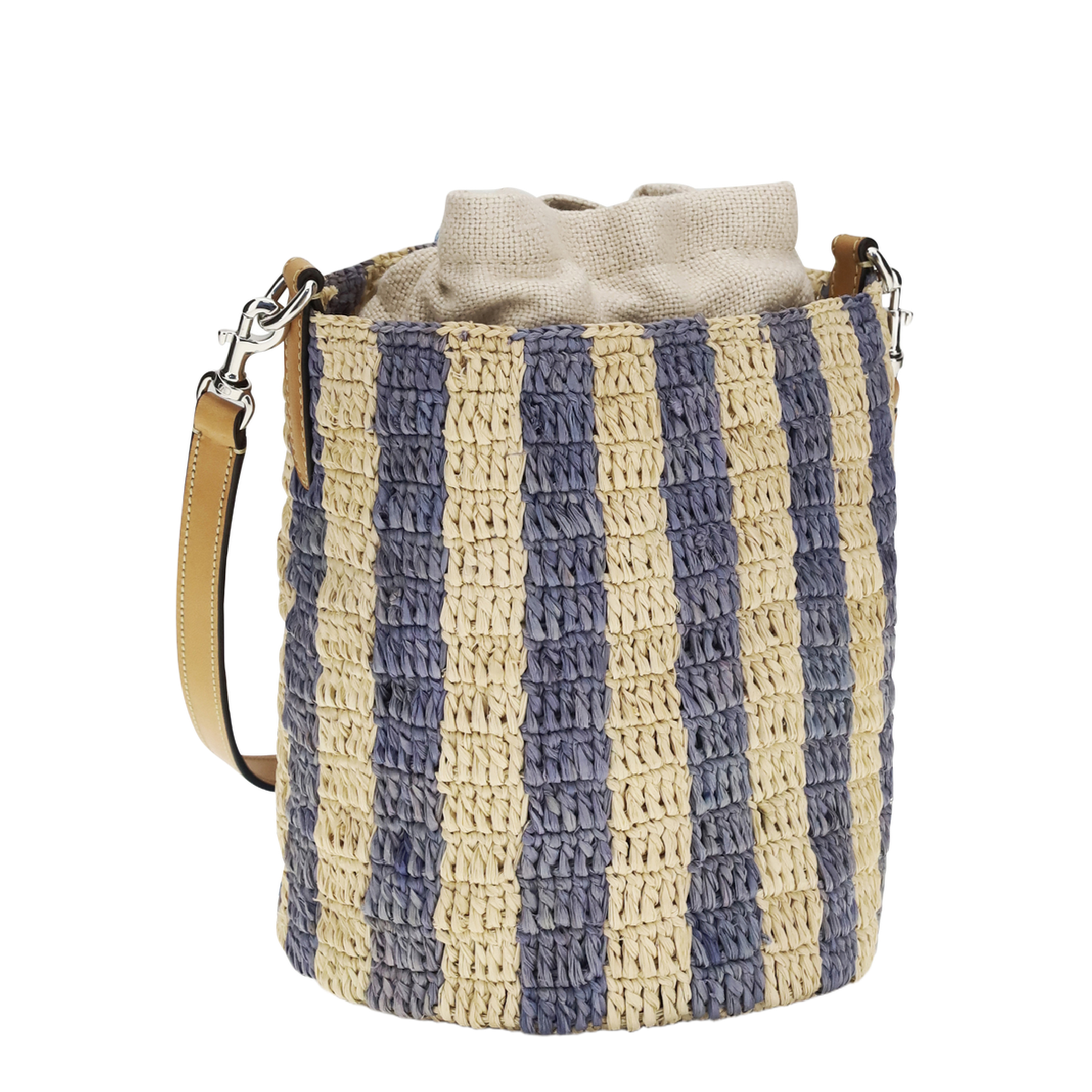 Striped Raffia Bucket Bag - Image 3