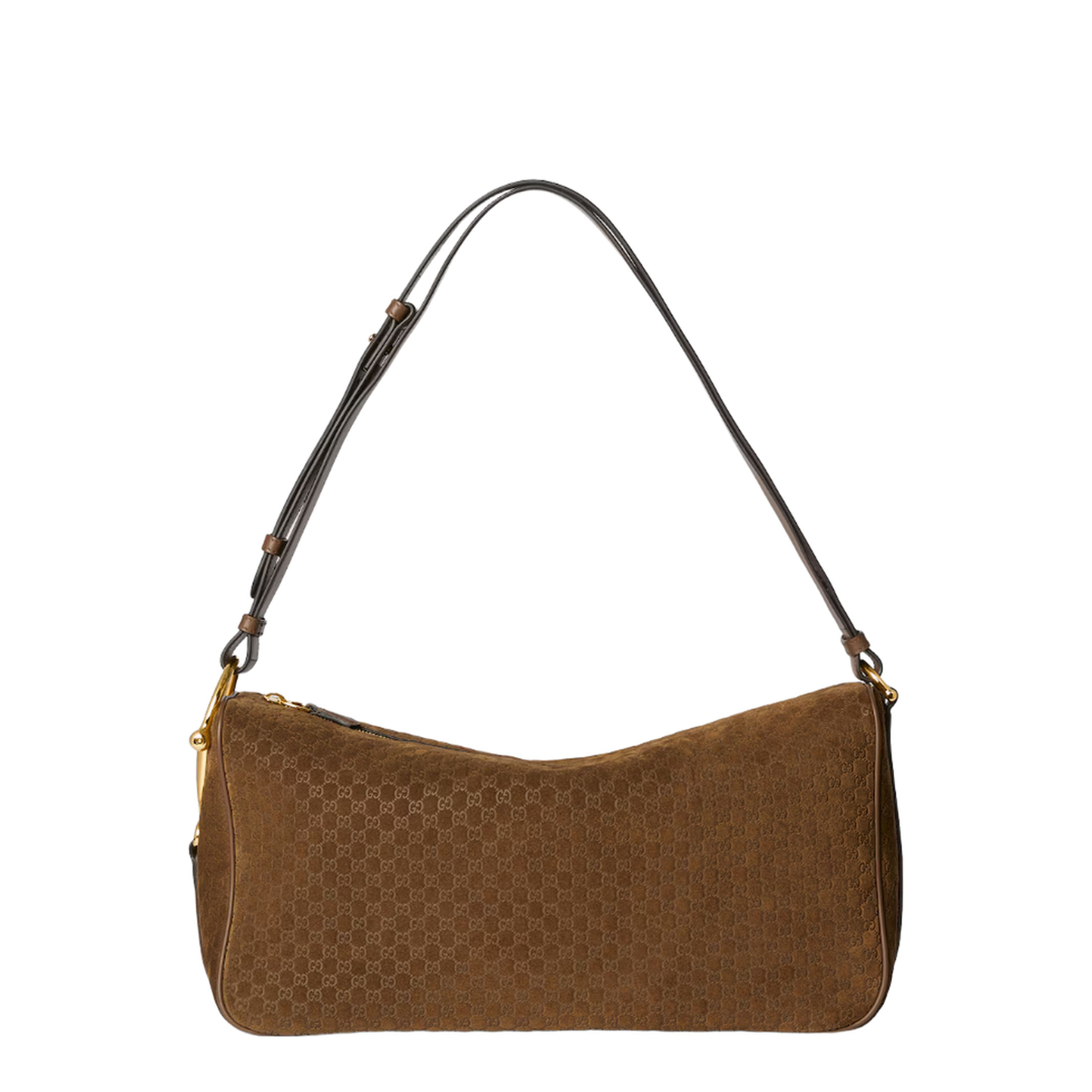 Half Horsebit Large Suede Shoulder Bag - Brown - Image 4