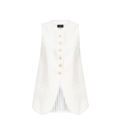 Button-Down Waistcoat With Trims White - Image 2