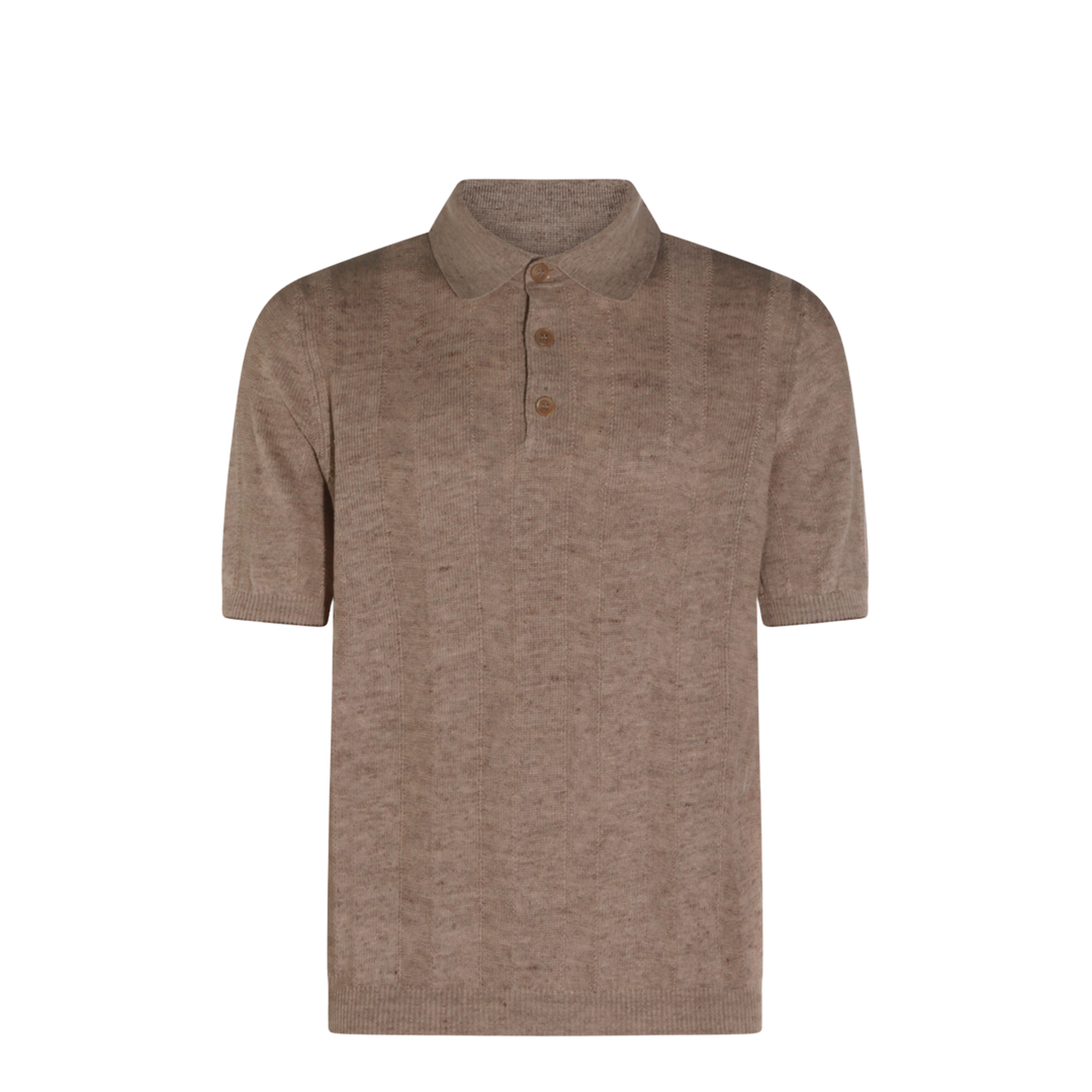 Ribbed Button Polo Shirt Brown - Image 2
