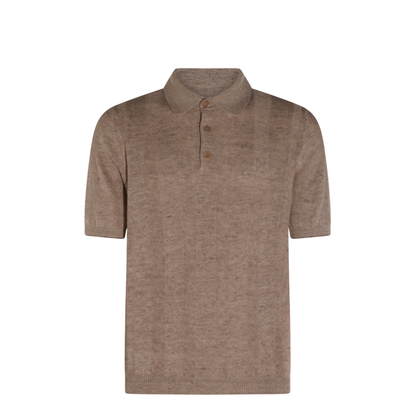 Ribbed Button Polo Shirt Brown - Image 2