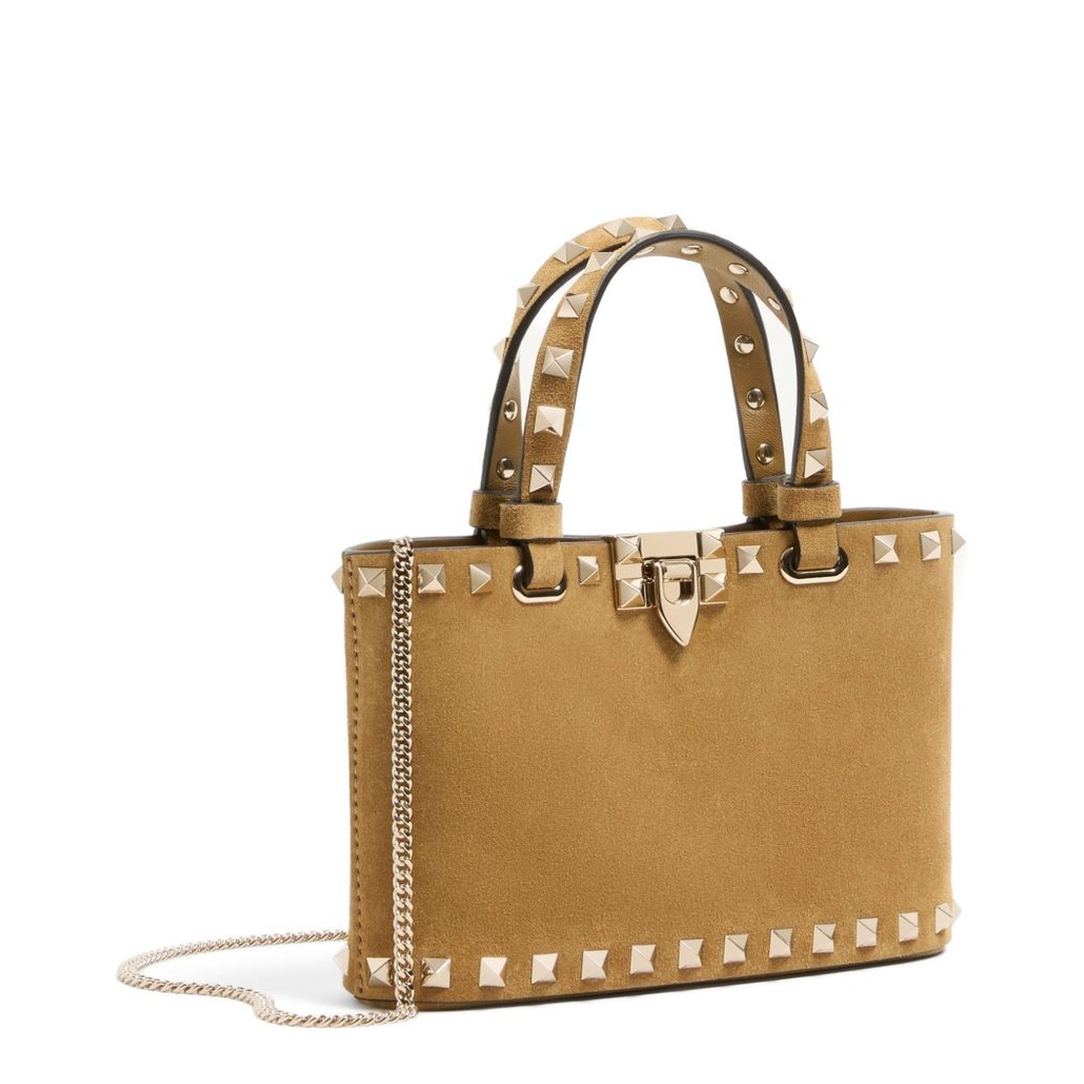Rockstud Mini Suede Leather Shopping Bag - Warm Brown - Image 3
