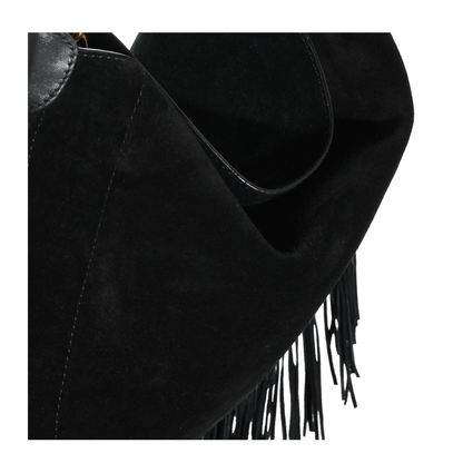 Fringe Square Basket Calfskin Bag - Black - Image 7