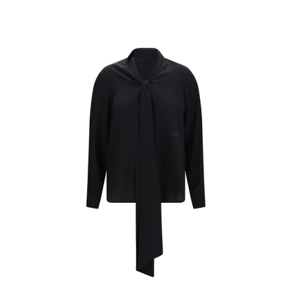 Silk Blouse with Embroidered Logo and Scarf Detail - Image 1