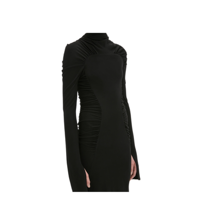 High Neck Gathered Midi Dress - Image 3
