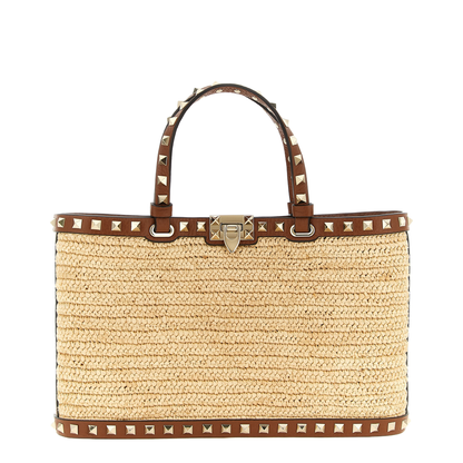 Rockstud Small Shopping Bag - Beige - Image 1