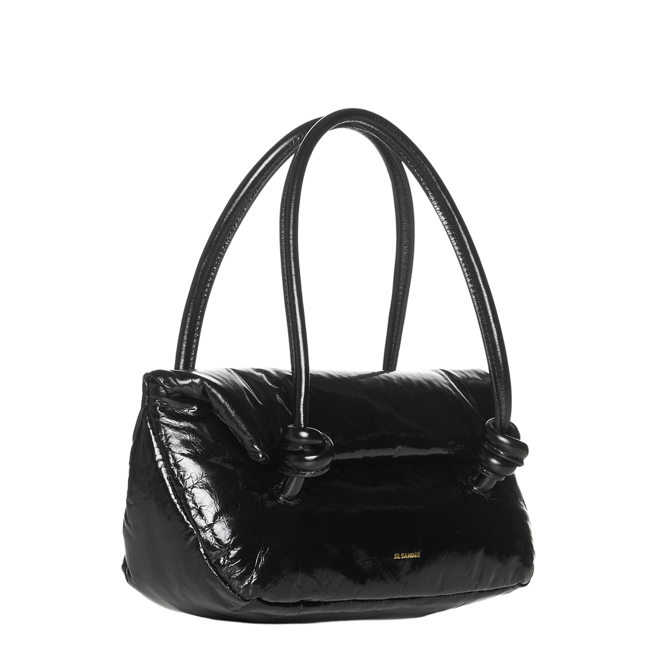 Knot Small Black Shoulder Bag With Laminated Logo In Patent Leather - Image 2