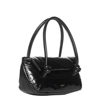Knot Small Black Shoulder Bag With Laminated Logo In Patent Leather - Image 2