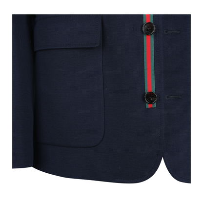 Single-breast Cotton Jersey Jacket in Dark Blue - Image 8