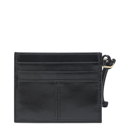 Black Leather Card Holder with Triangle Logo - Image 2