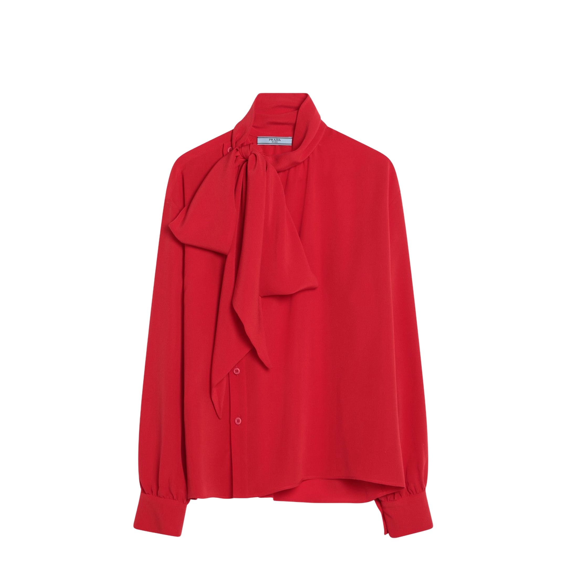 Red Silk Blouse with Scarf - Image 1