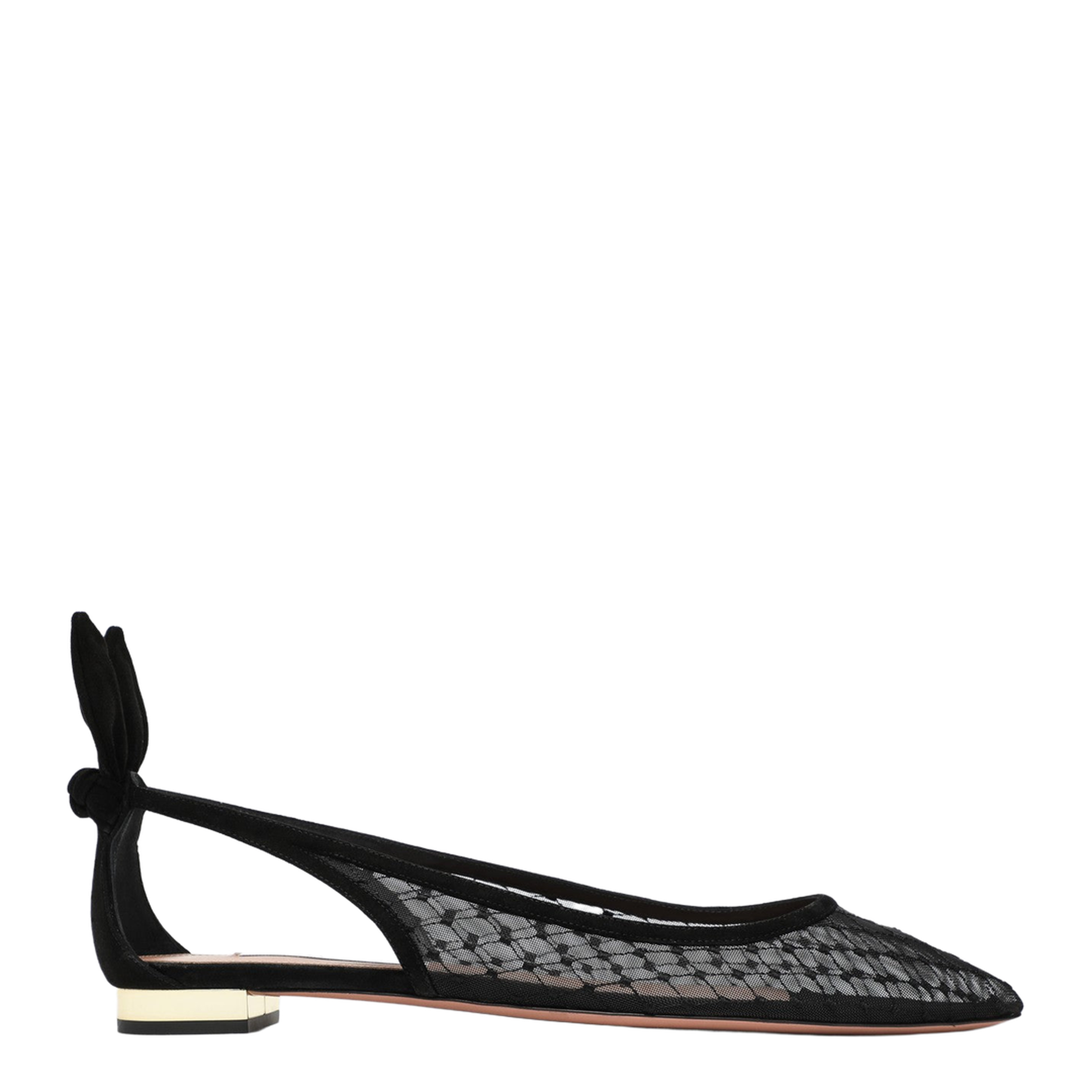 Black Mesh and Suede Ballerinas with Bow - Image 1