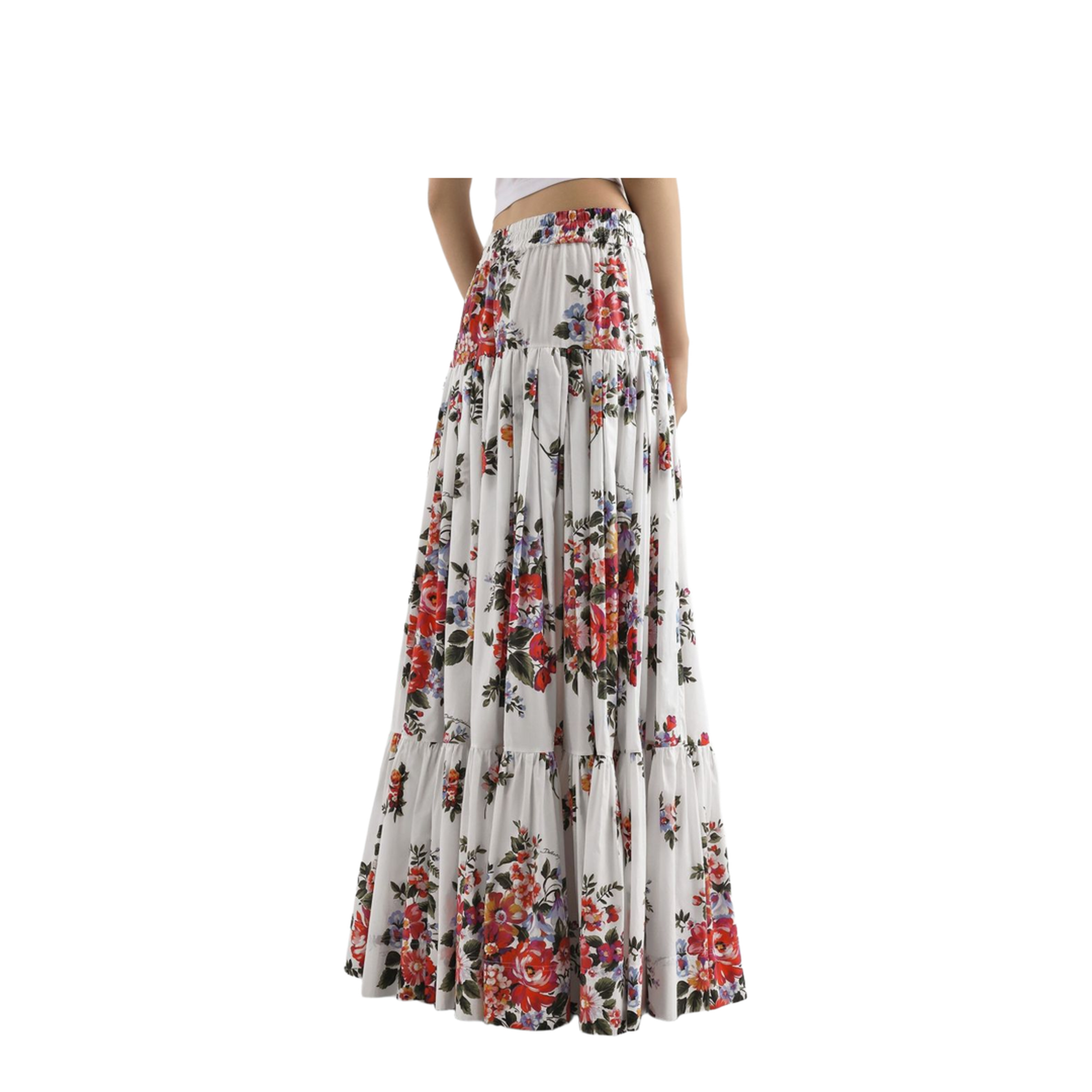 Flower Bouquet-Print Poplin Long Skirt - Image 5