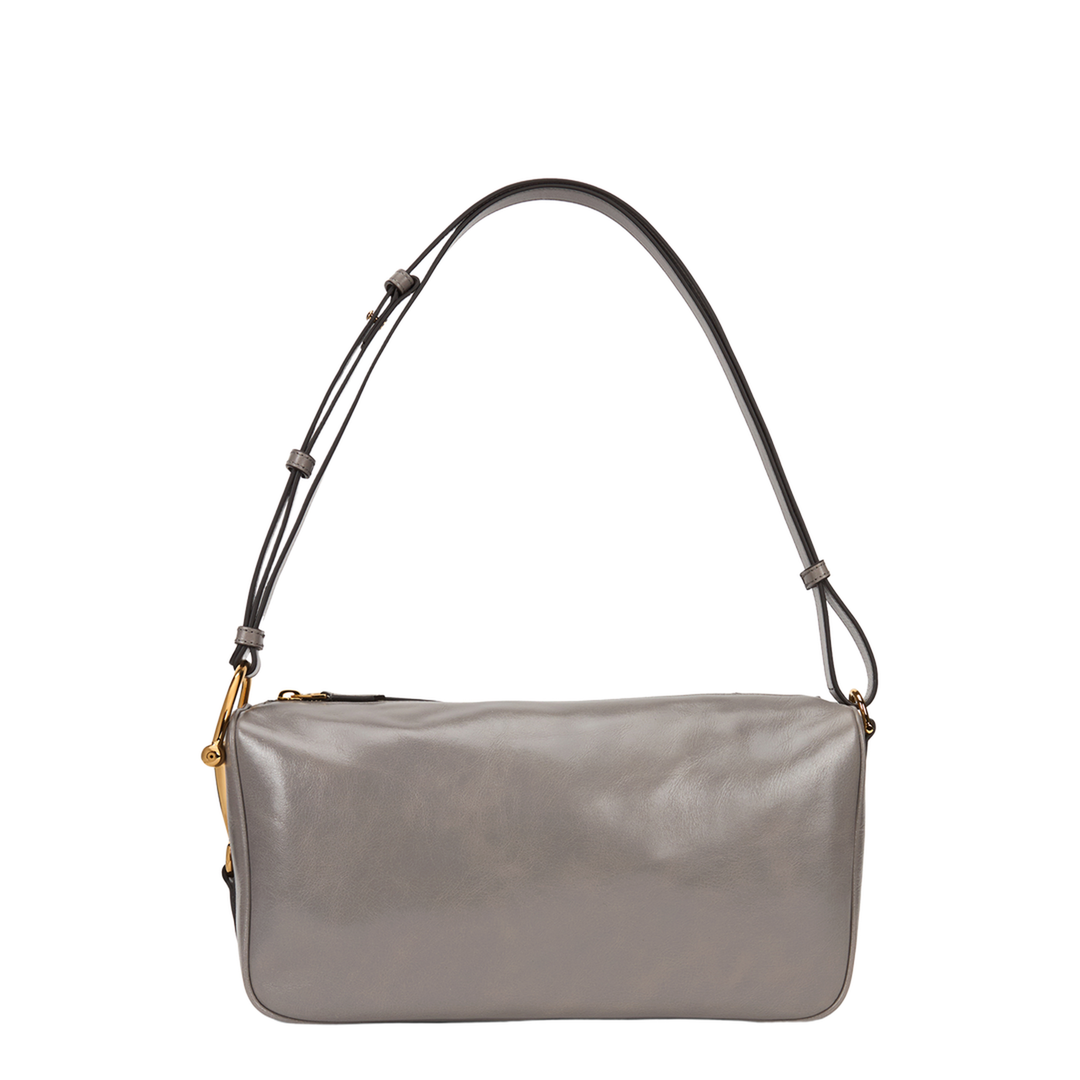 Half Horsebit Medium Soft Glossy Leather Shoulder Bag - Grey - Image 5