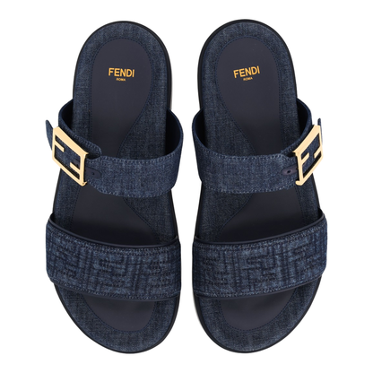 Dark Blue Denim Fabric Slides - Image 5