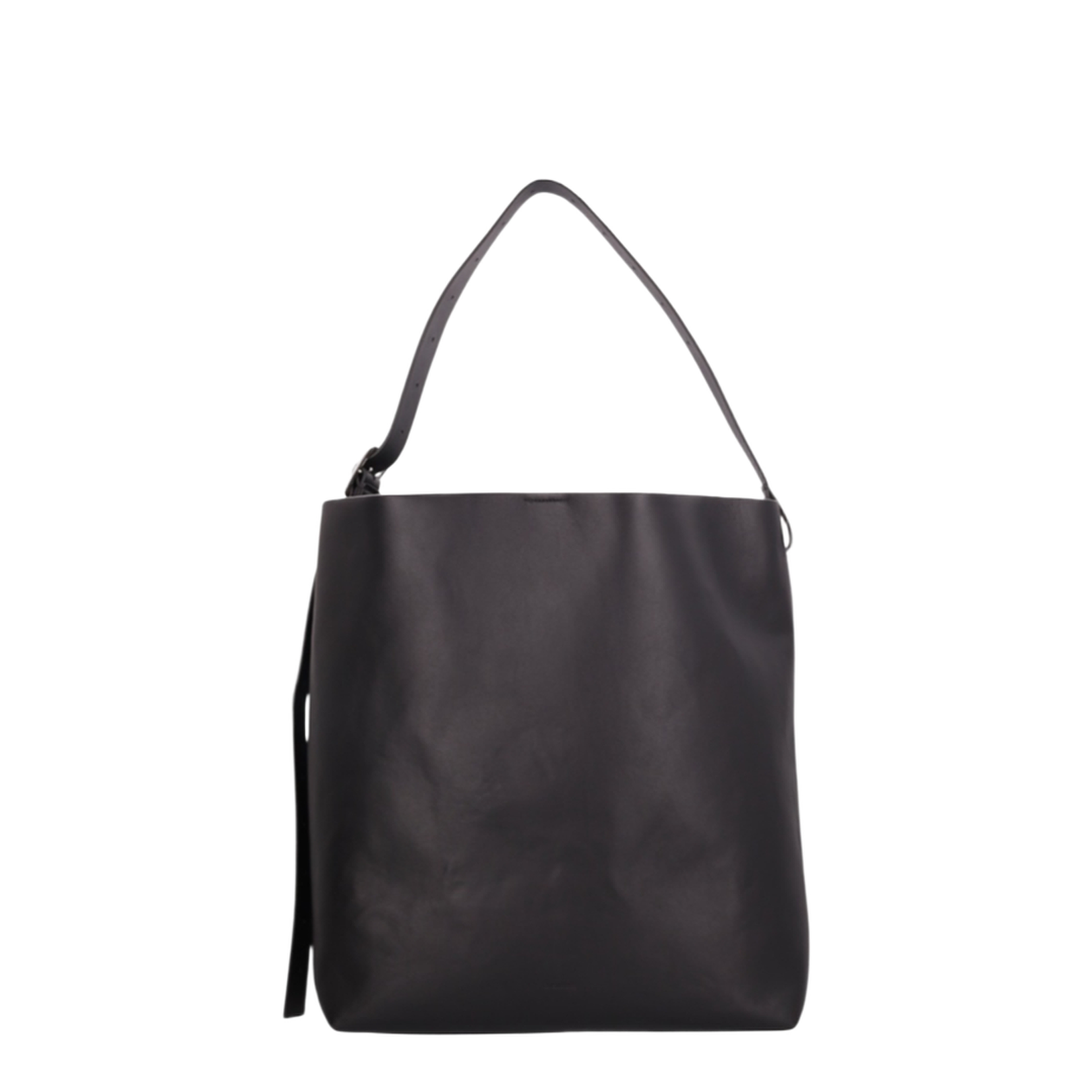 Square Belt Large Hobo Bag in Smooth Leather - Black - Image 1
